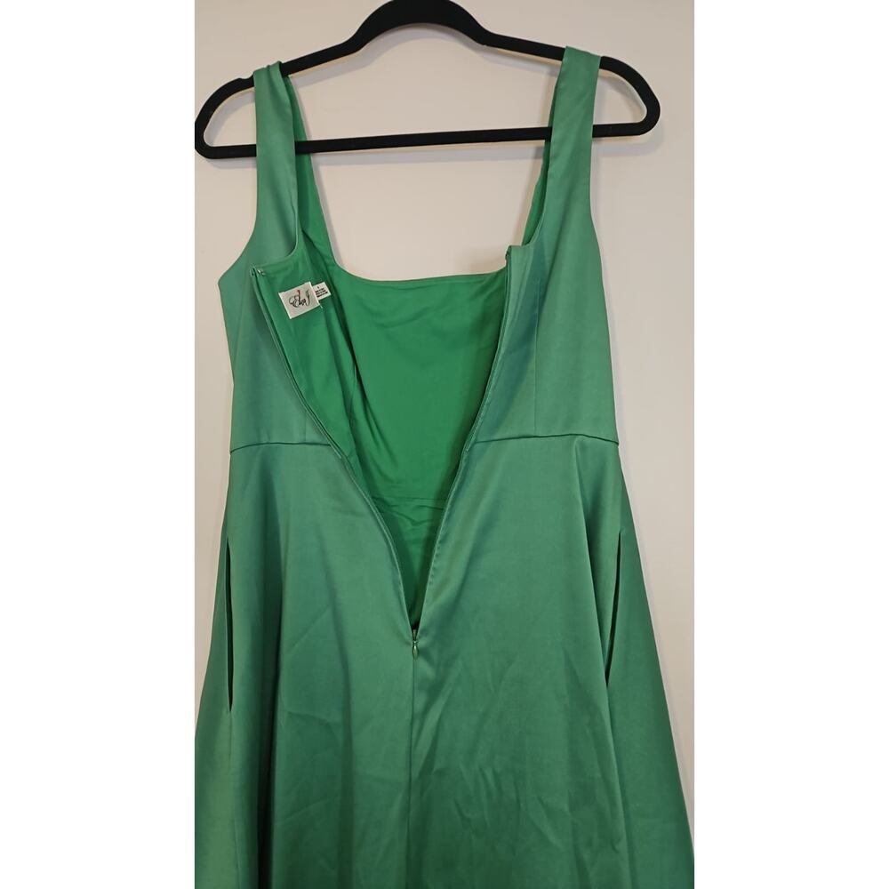 Eliza J Petite Square-Neck Satin Asymmetric Hem Dress - Picture 4 of 7